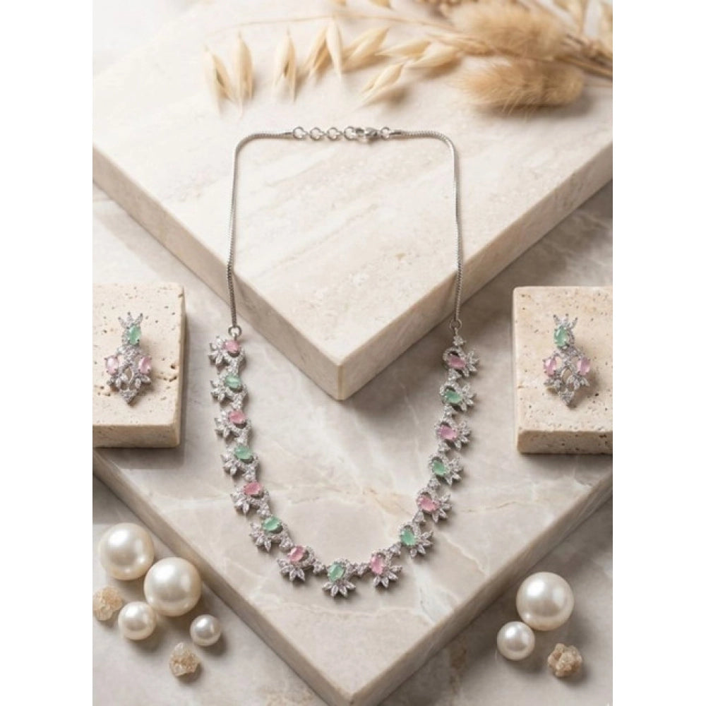 Multicolor brass silver plated necklace set for women, elegant accessory on display