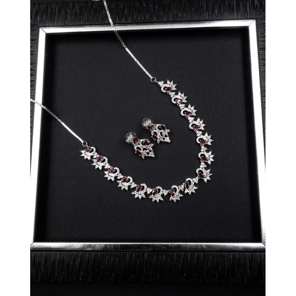 Red brass silver plated women's necklace set, elegant jewelry accessory on display