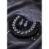 Women's Brass Silver Plated Necklace set (Blue)