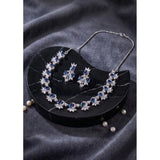 Blue brass silver-plated women's necklace set, elegant accessory for fashionable ladies