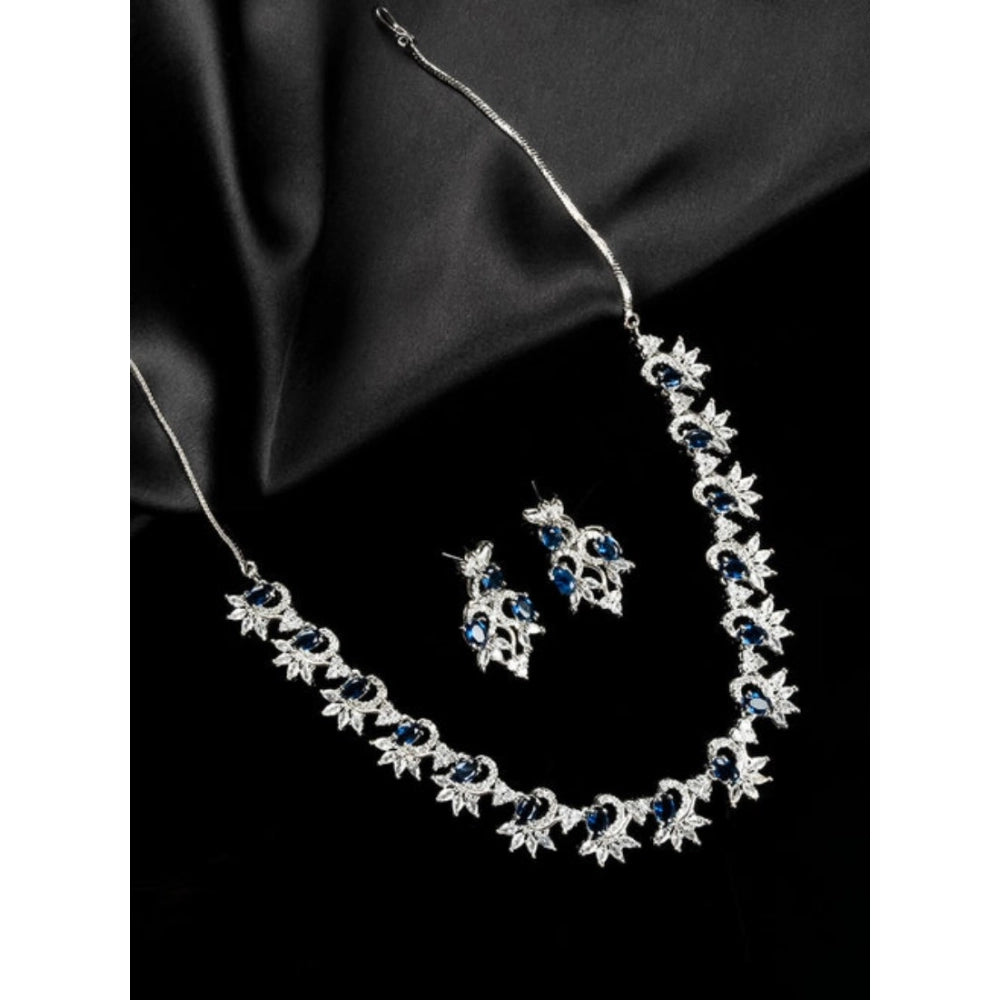 Blue brass silver plated necklace set for women on display, perfect accessory for formal events