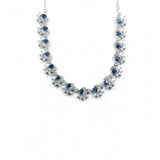Blue brass silver plated necklace set for women, elegant accessories on display stand