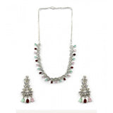 Multi-colored brass silver plated necklace set for women, versatile accessory for everyday wear