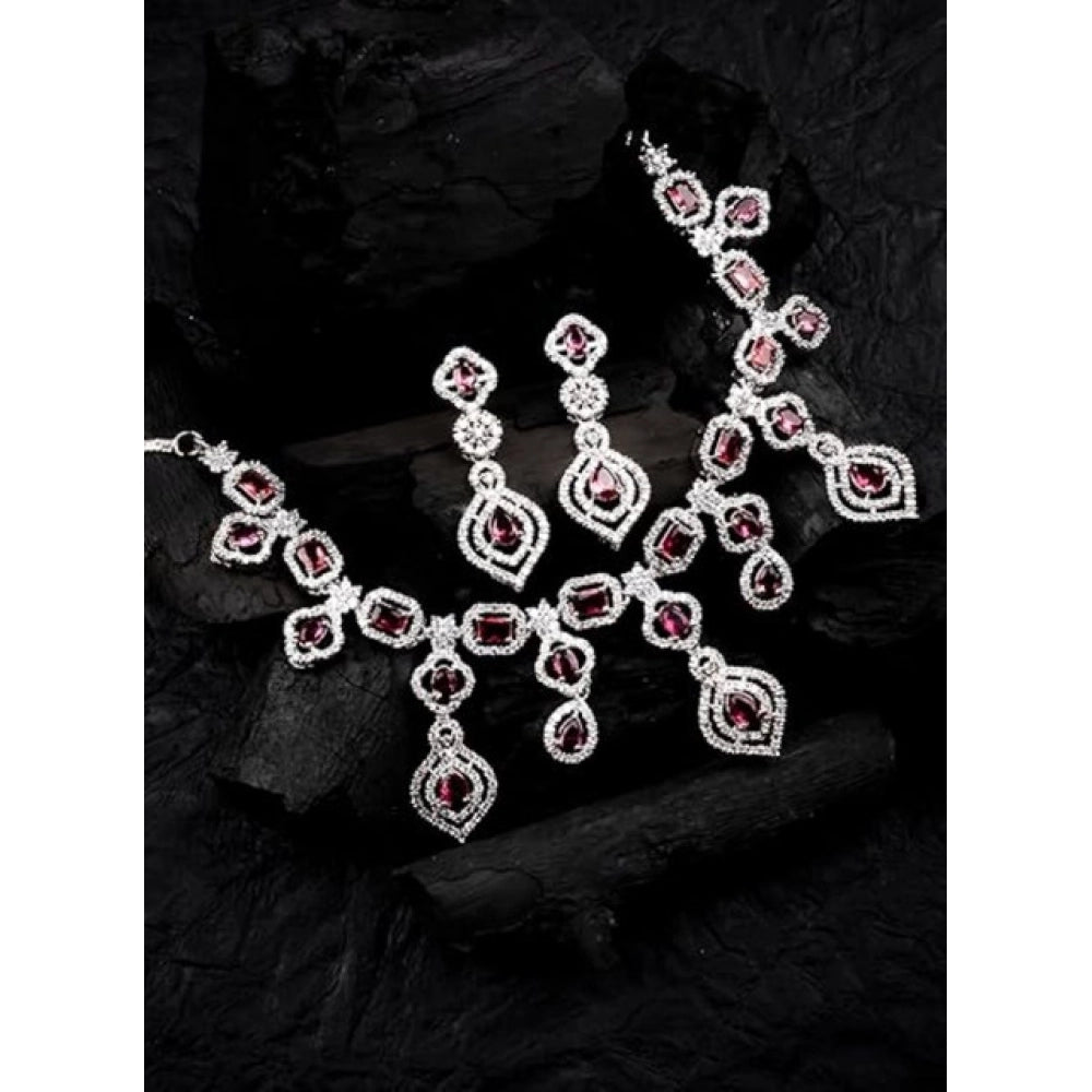 Red brass silver plated necklace set for women, elegant jewelry accessory
