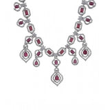 Red brass silver plated necklace set, elegant jewelry for women's fashion accessories on display