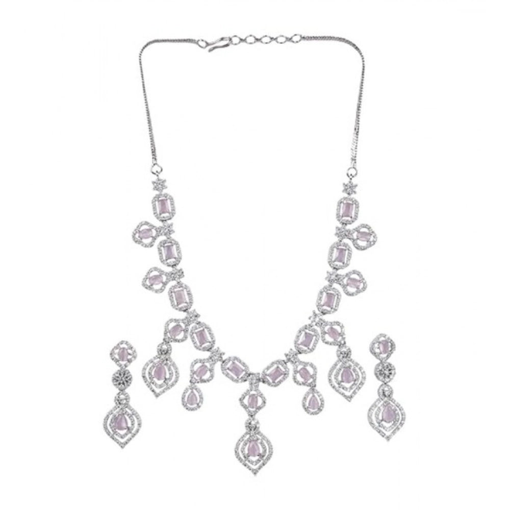 Women's pink brass silver-plated necklace set on display, elegant jewelry accessory for special occasions