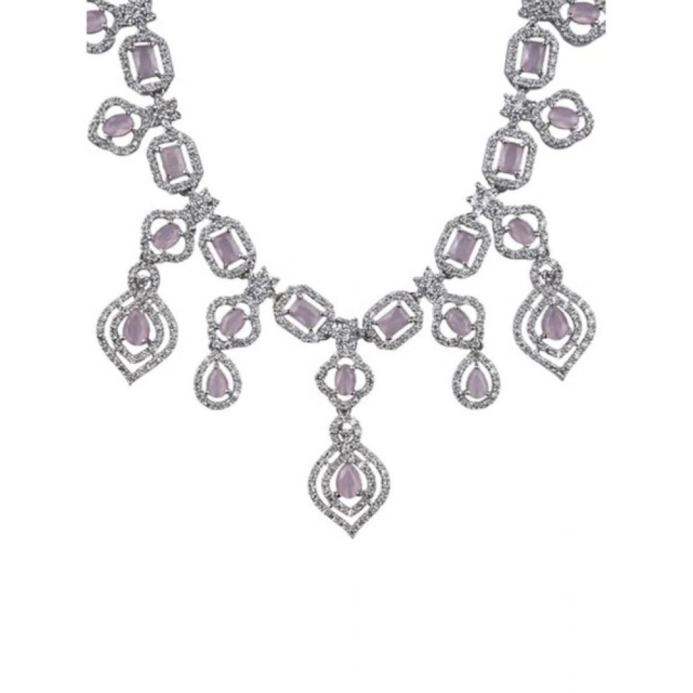 Pink brass silver plated necklace set for women, elegant jewelry accessory