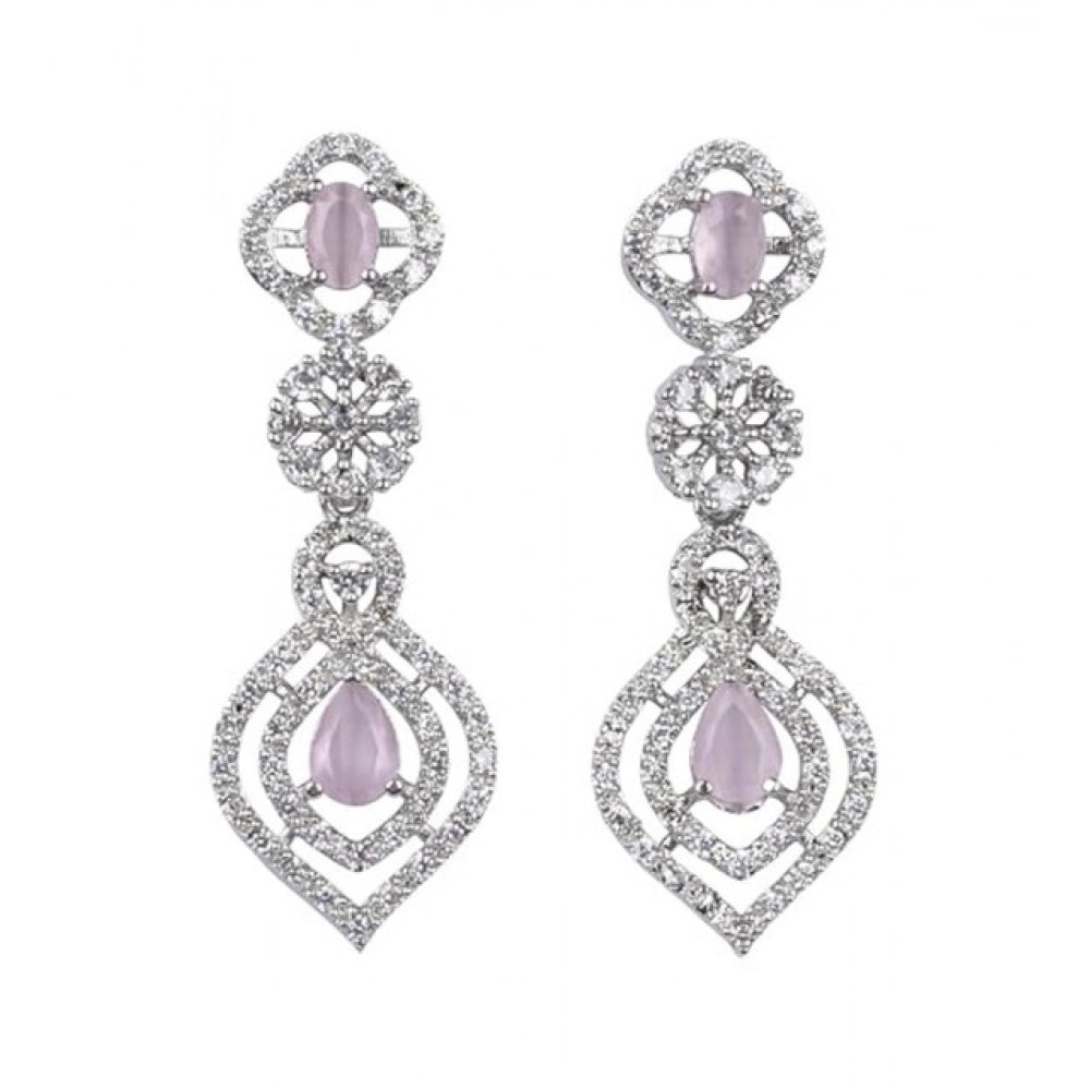 Pink brass silver plated necklace set for women, elegant jewelry accessory on display stand