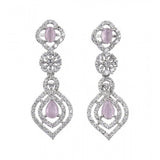 Pink brass silver plated necklace set for women, elegant jewelry accessory on display stand