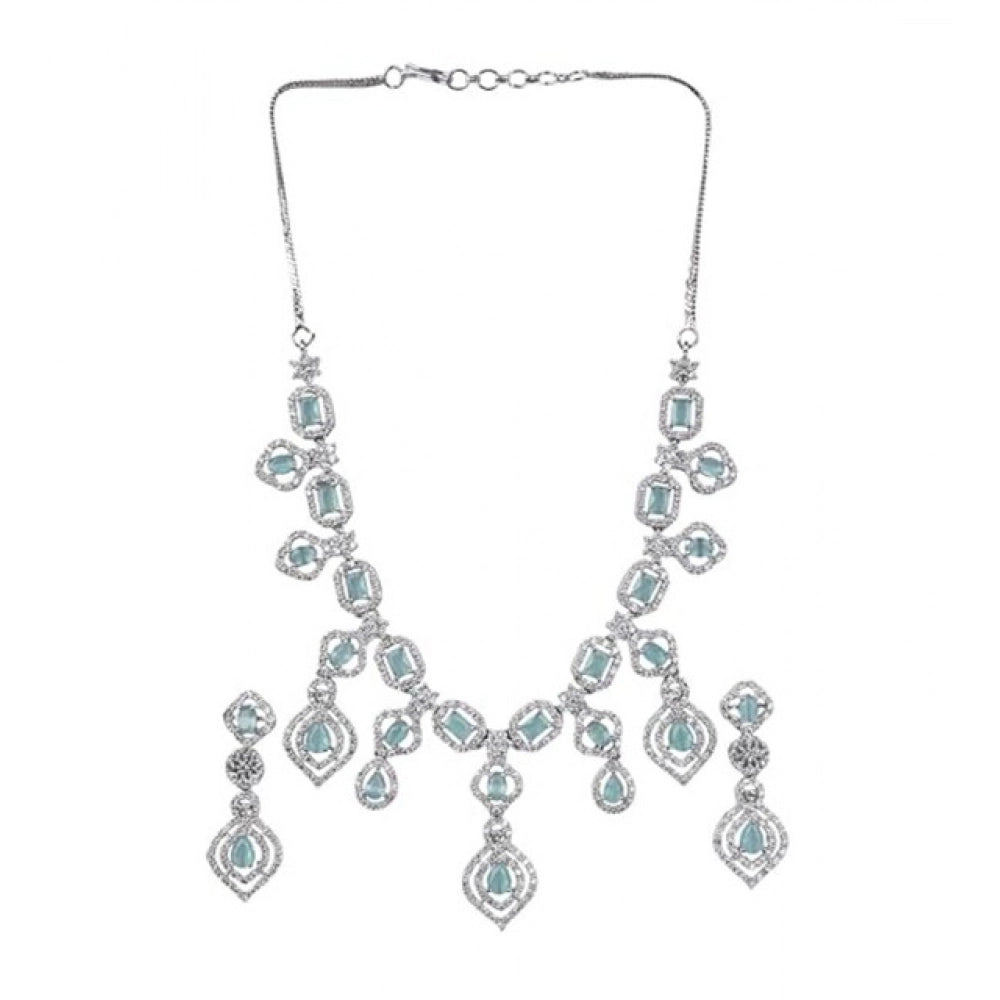 Turquoise brass silver-plated necklace set for women, elegant jewelry accessory