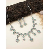 Turquoise brass silver plated necklace set for women, elegant jewelry accessory