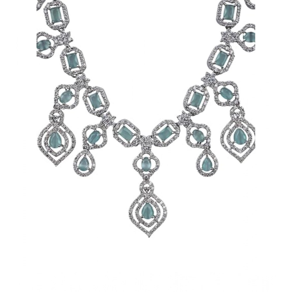 Turquoise brass silver plated necklace set for women, stylish jewelry accessory on display