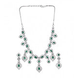 Green brass silver-plated women's necklace set, stylish jewelry accessory for women