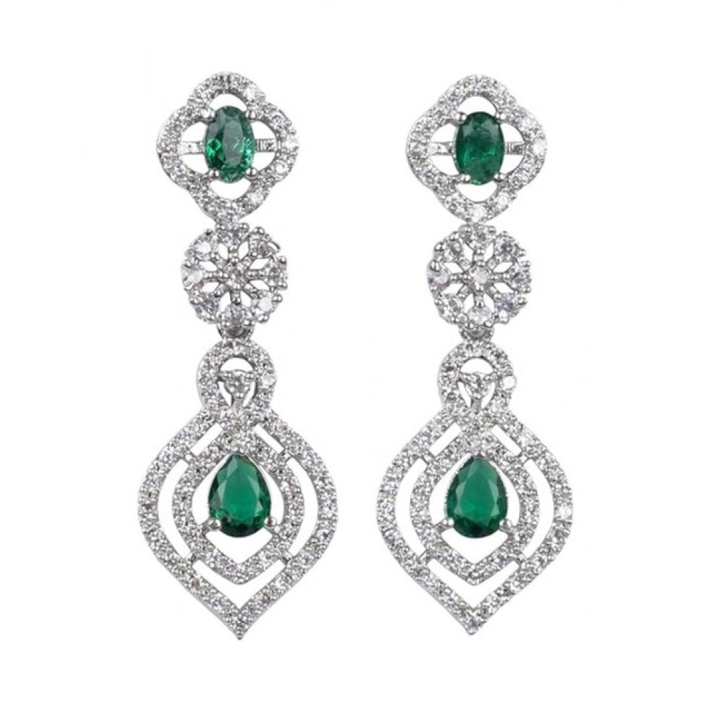 Green brass silver plated necklace set for women, elegant accessory on display stand