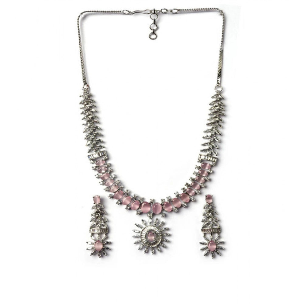 Pink brass silver-plated necklace set for women, durable jewelry accessory