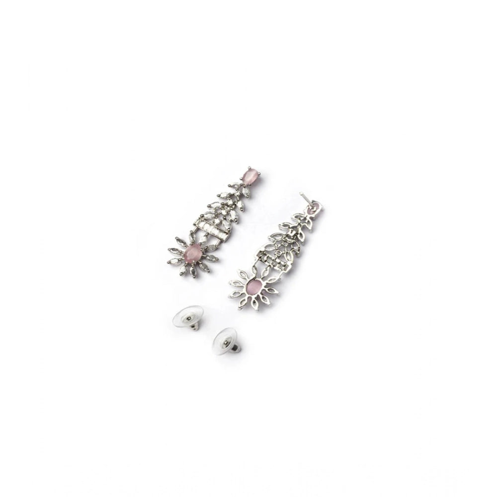 Pink brass silver plated necklace set for women, elegant accessories on display