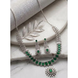 Green brass silver plated necklace set for women, elegant accessory on display