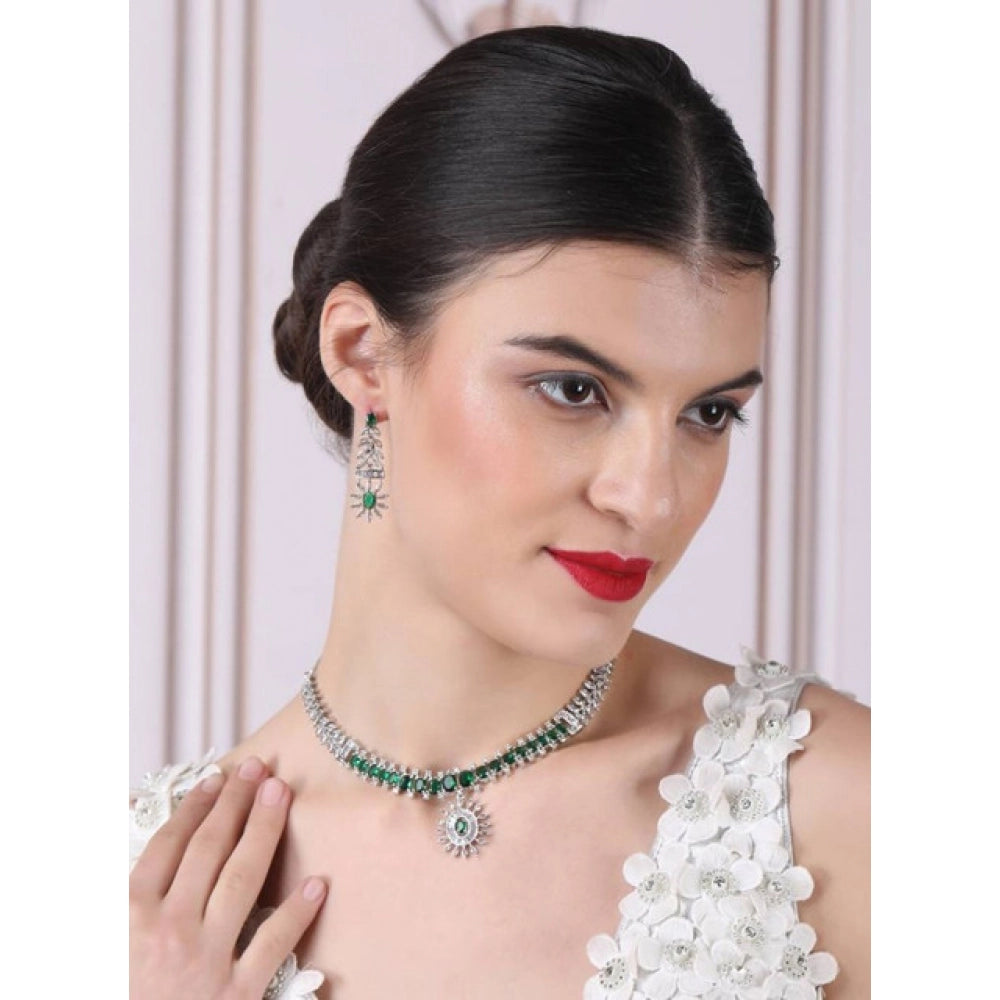 Green brass silver plated necklace set for women's fashion accessories