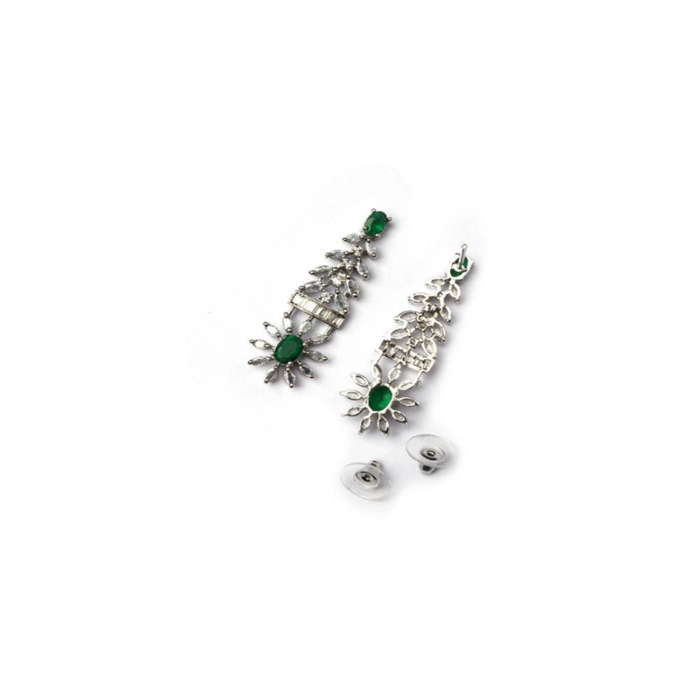 Green brass silver plated women's necklace set, elegant jewelry on display