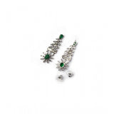 Green brass silver plated women's necklace set, elegant jewelry on display