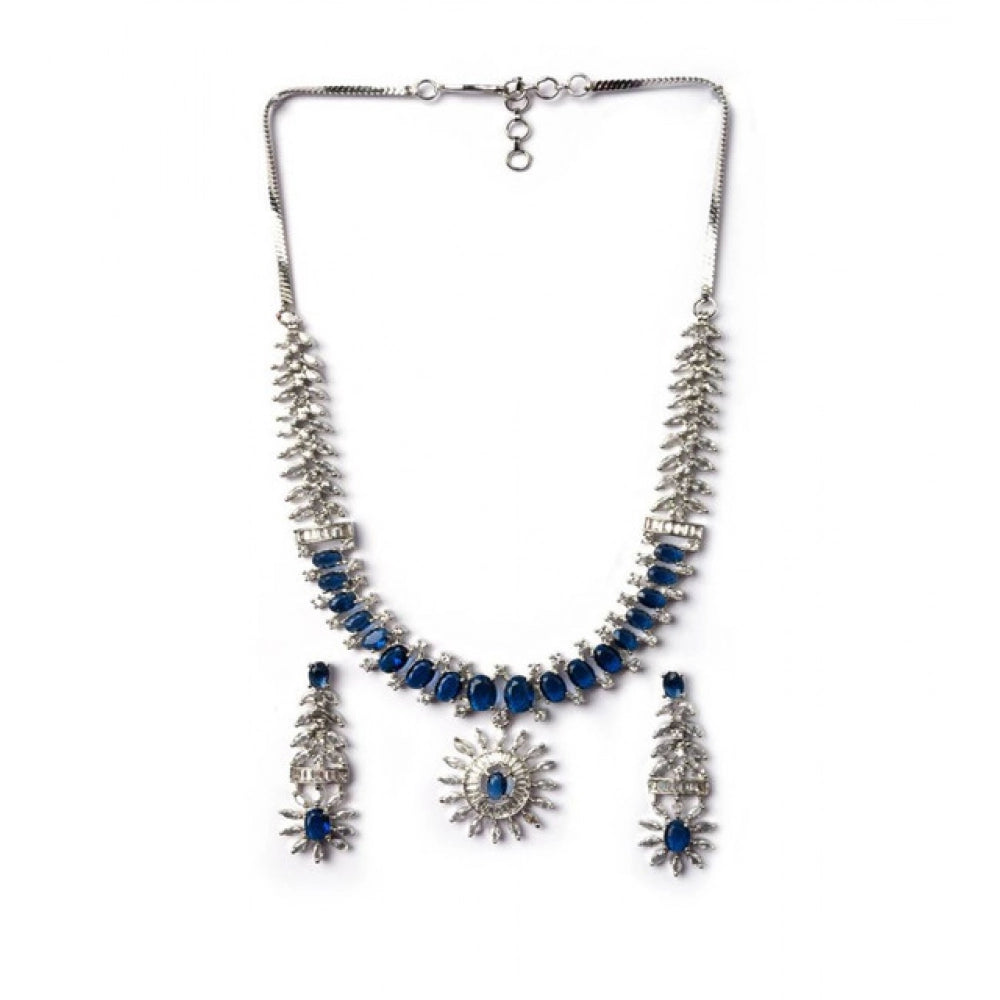 Blue brass silver plated women's necklace set, exquisite jewelry for special occasions