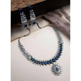 Blue brass silver plated necklace set for women, elegant and stylish accessory on display stand