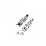 Blue brass silver-plated women's necklace set, elegant jewelry on display stand