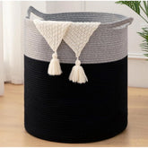 Gray-Black cotton laundry basket (12x14 inches), multi-purpose storage solution for clothes, bathroom, living room & kitchen organizer