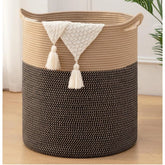 Dark-brown cotton laundry basket (12x14 inches), no lid - versatile storage solution for bathroom, living room, kitchen or kids toys