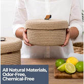 Beige cotton 2-piece roti box storage baskets with lids - ideal for bathroom, living room, kitchen organization or kids toy storage