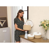 Beige-white cotton 3-piece roti box storage baskets with lids - Multipurpose home organizer for bathroom, living room, kitchen, kids toys, or clothes storage