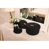 Black cotton 3-piece roti box storage baskets with lids - perfect multi-purpose organizer for bathroom, kitchen, living room, or kids toys