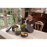 Gray cotton 3-piece roti box storage baskets with lids - perfect for kitchen, bathroom, or living room organization, multi-purpose toy basket and clothes organizer