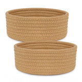Cotton 8x3 Inch Round 2 Set Bedside Organizer With Out Lid (Beige)