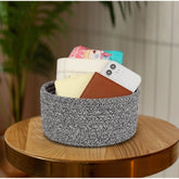 Black cotton bedside organizer (8x3 inches), multi-purpose storage solution for bathroom, living room, kitchen, or kid's toys