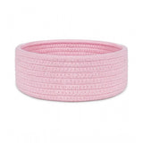 Pink cotton round bedside organizer (8x3 inches), multi-purpose storage solution for bathroom, living room, kitchen, or kids toys
