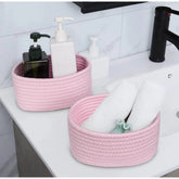 Pink cotton bedside organizer set (2 pieces), multi-purpose storage for bathroom, living room & kitchen, without lid