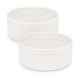 Cotton 8x3 Inch Round 2 Set Bedside Organizer With Out Lid (White)