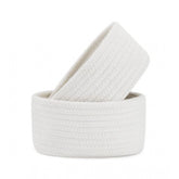 White cotton bedside organizer set, 8x3 inch round without lid - versatile storage solution for bathroom, living room, or kitchen