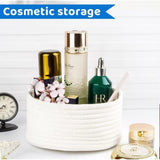 Cotton 8x3 Inch Round 3 Set Bedside Organizer With Out Lid (White)