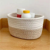 White cotton bathroom storage basket for clothes, multi-purpose organizer for living room & kitchen, kids toys or clothing