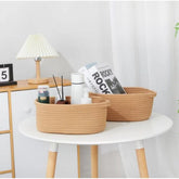 Beige cotton 2-pack oval storage baskets, multi-purpose organizers for bathroom, living room, kitchen & kids toys