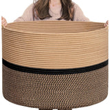 Cotton Dori 16x14 Inch Storage Basket For Clothes With Out Lid (Beige-Beige-Black)