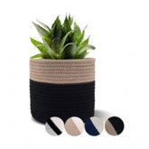 Beige-Black cotton flower pot without lid - versatile storage solution for bathroom, living room, kitchen, or kid's toys