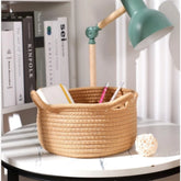 Beige cotton multi-purpose cat basket, 8x4 inch storage organizer for living room, kitchen & kid's toys