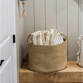 Beige cotton laundry basket (14x12 inches), multi-purpose organizer for bathroom, living room & kitchen, ideal for kids toys and clothes storage