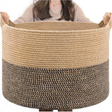 Cotton Pack Of_1 16x14 Inch Storage Basket For Clothes With Out Lid (Beige-Beige-Black)