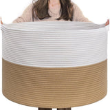 Cotton Pack Of_1 16x14 Inch Storage Basket For Clothes With Out Lid (Beige-White)