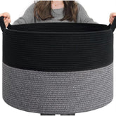 Black-Gray cotton laundry basket (16x14 inch), multi-purpose for bathroom, living room & kitchen organizer