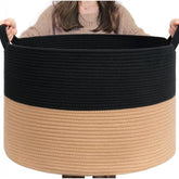 Black-Beige cotton laundry basket (16x14 inches), no lid, multi-purpose organizer for home